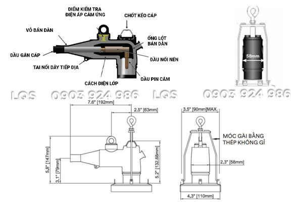 Bản vẽ kích thước đầu cáp Elbow 24kV 3M
