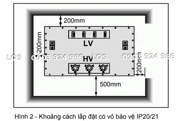 Khoảng cách lắp đặt máy biến áp khô có vỏ bảo vệ